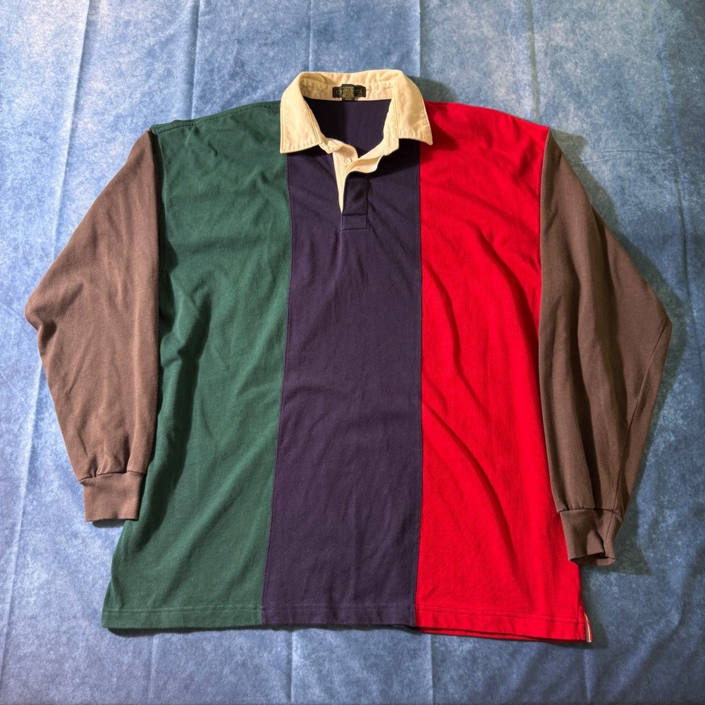 Vintage Color Block Rugby Shirt Coss Creek 90s Long Sleeve Polo XL